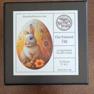 EUC Nautilus Small Wooden Puzzle Egg Shape Rabbit/Floral Design